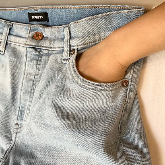 Express Women Skinny Jeans size 8/R Light Blue Mid Rise Stretch Frayed - Picture 7 of 13